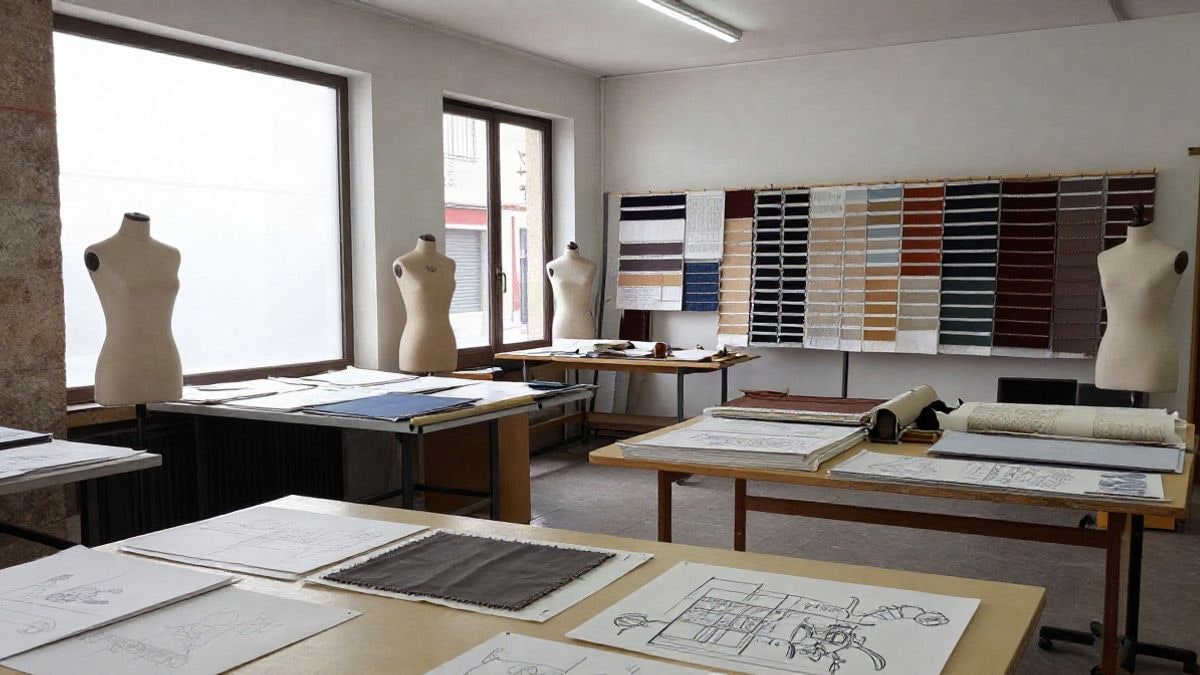 Imagen ilustrativa: interior de un estudio de diseño con luz lateral de ventana y maniquíes
