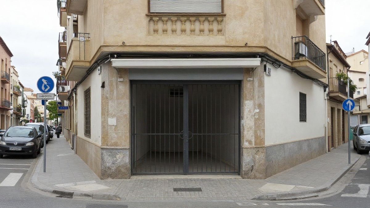 Imagen ilustrativa: entrada de un equipamiento comunitario en planta baja en una calle urbana corriente