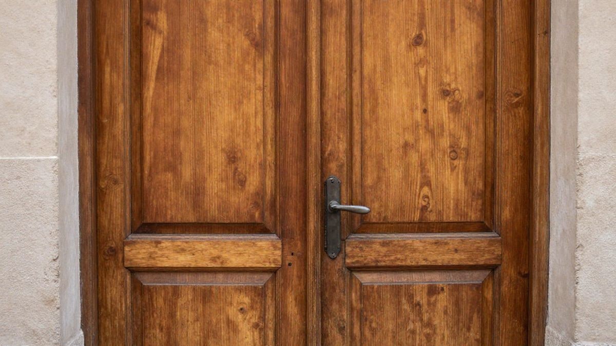 Imagen ilustrativa: detalle de una puerta de madera con manilla metálica en un edificio institucional