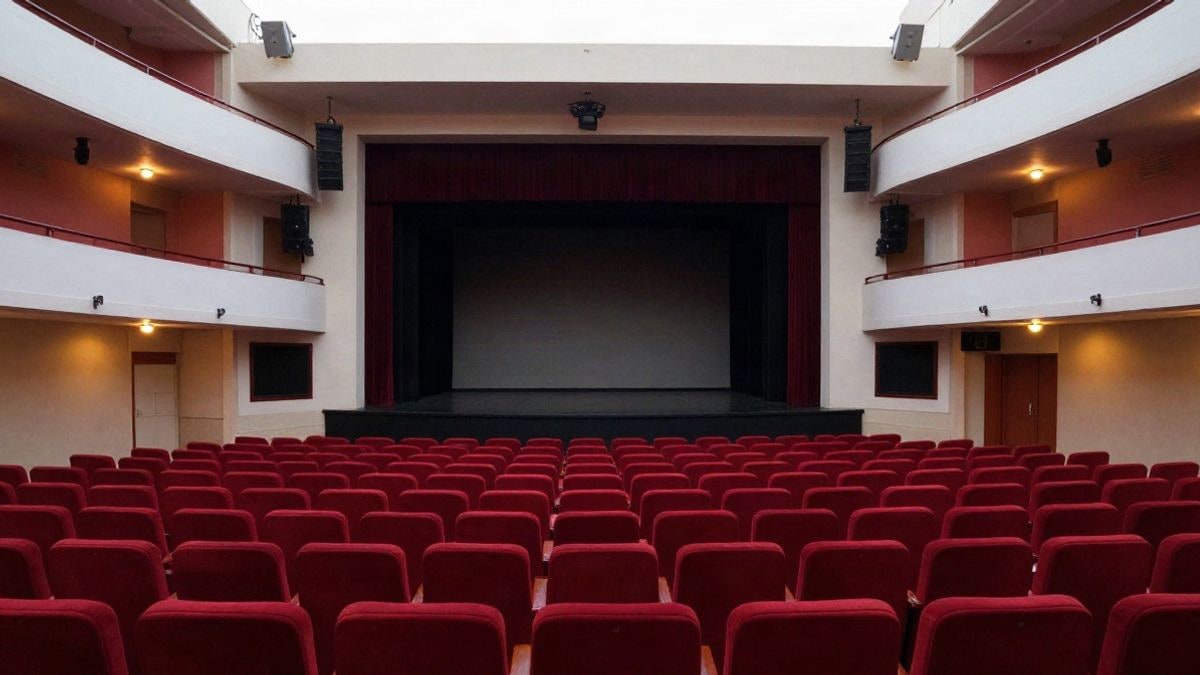 Imagen ilustrativa: interior de un teatro con butacas rojas y escenario iluminado por focos, sin personas.