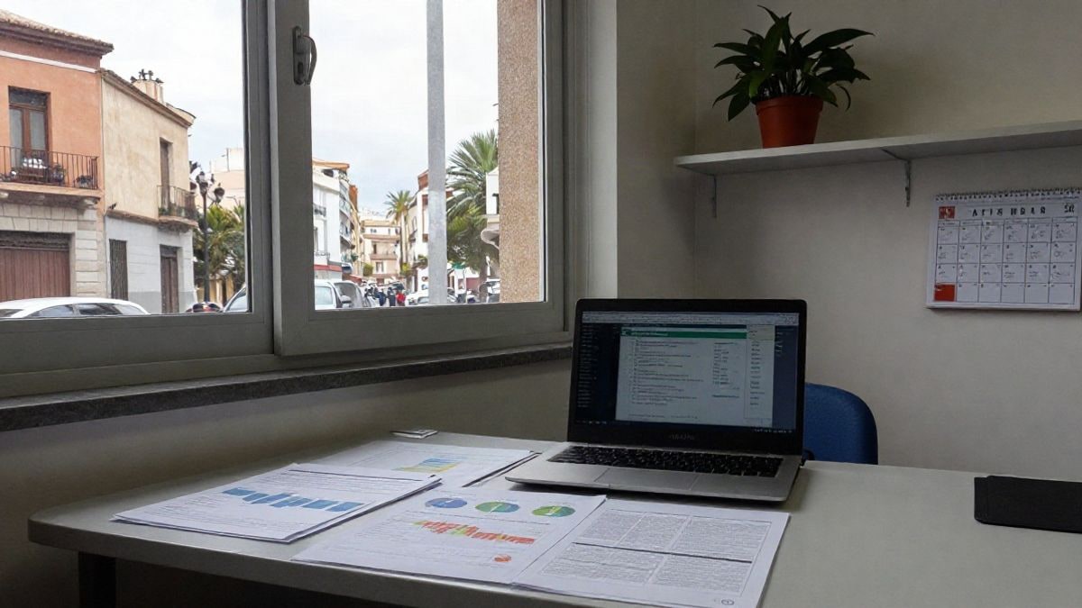 Imagen ilustrativa: una oficina municipal con informes y gráficos sobre una mesa junto a una ventana