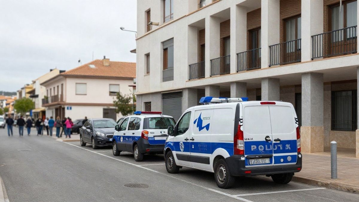 Imagen ilustrativa: furgoneta de unidad móvil policial aparcada junto a un edificio consistorial en un entorno urbano genérico