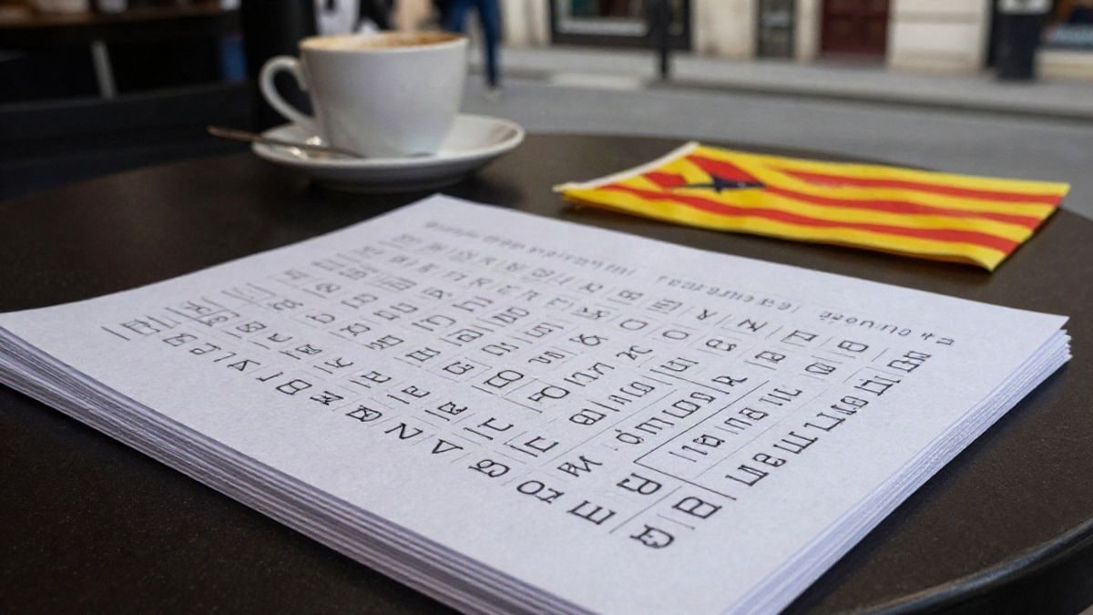 Imagen ilustrativa: manteles de papel con juegos lingüísticos sobre una mesa de bar, con una taza de café de fondo.