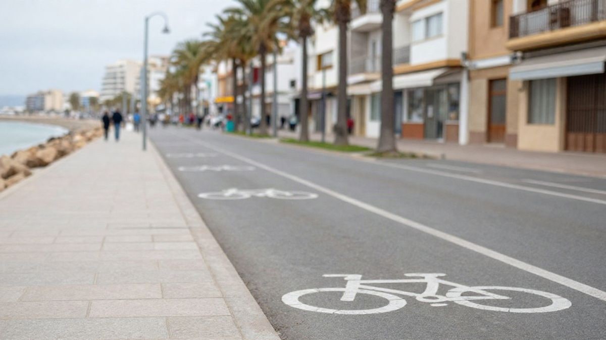 Imagen ilustrativa: paseo marítimo con carril bici vacío en una localidad costera
