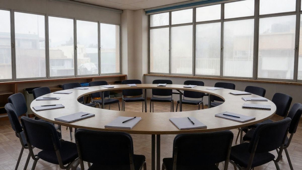 Imagen ilustrativa: sala de reuniones de un centro cívico con sillas vacías y luz lateral de ventana