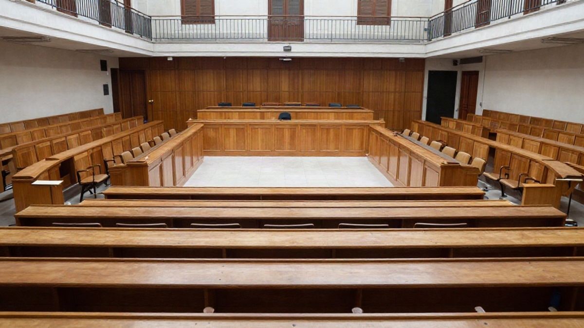 Imagen ilustrativa: sala de plenos municipal vacía con filas de butacas y mesa presidencial