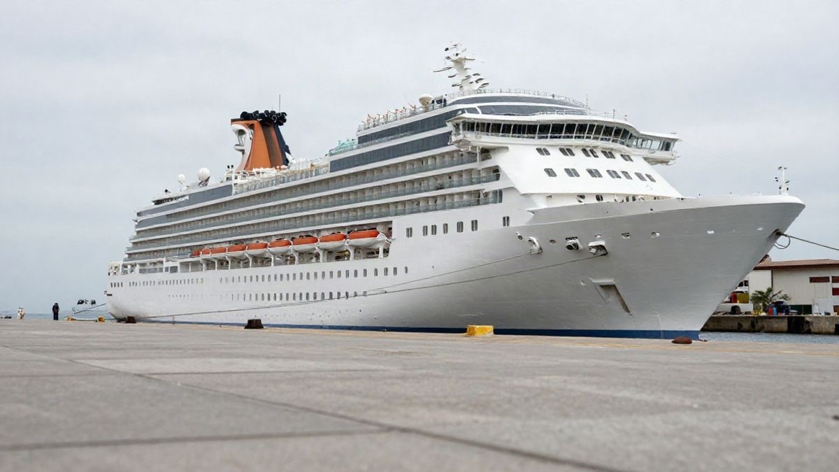 Imagen ilustrativa: un barco de crucero atracado en un puerto genérico visto desde el muelle