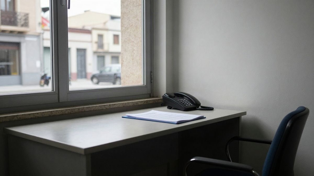 Imagen ilustrativa: despacho municipal con una carpeta y un teléfono sobre la mesa junto a una ventana
